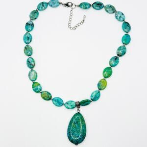 Vintage Y2K Stauer Sterling Silver Turquoise Green Chrysocolla Pendant Necklace